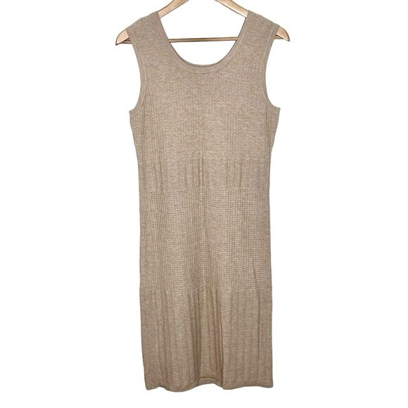 Rachel Zoe Ribbed Knit Sleeveless Sweater Dress Tan Womens M Sheath Academia - Picture 1 of 8